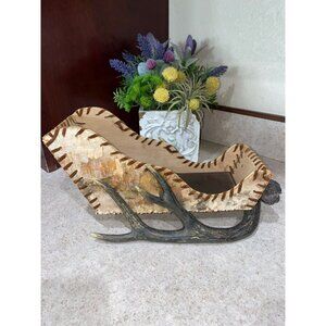 Rustic Handmade Antler & Birch Wood Decorative Sleigh Centerpiece 12.5"x6"x4.25"